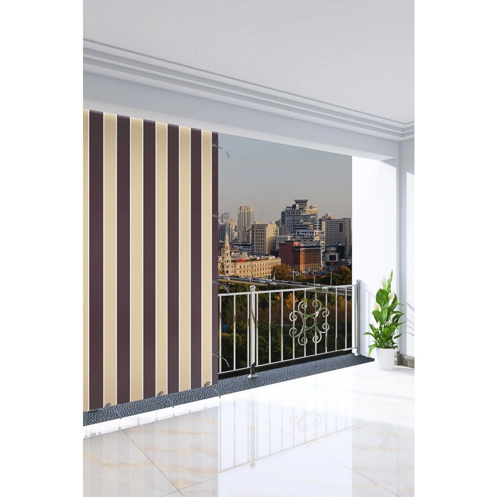 ERCANLI Balkon Perdesi Branda Kumaşı-enxboy Yağmur Geçirmez-kalın-bağcıklı-düğmeli Kahverengi 220 x 260 Beden Fon Perde Fiyatı