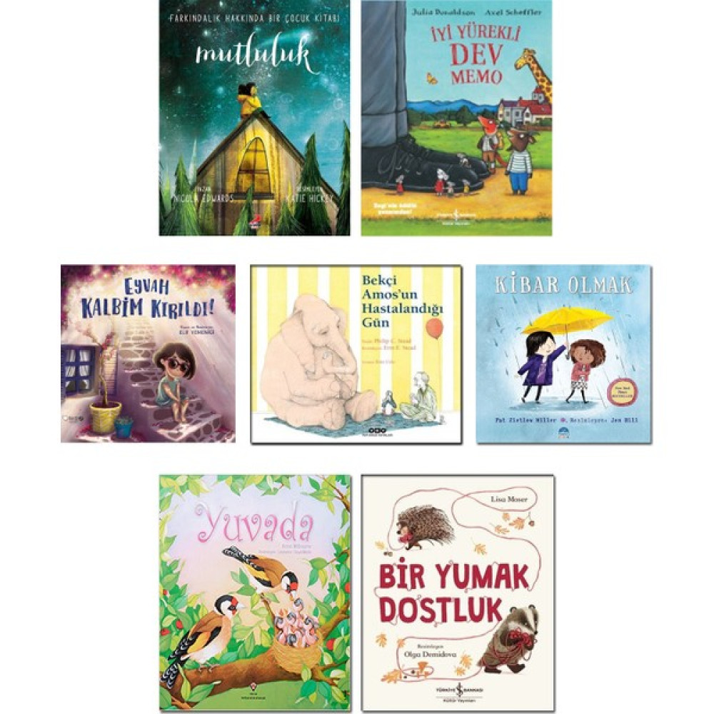 Erdem Çocuk – Mutluluk + Iyi Yürekli Dev Memo + Eyvah Kalbim Kırıldı! + Bekçi Amos’Un Hastalandığı Gün + Kibar Olmak + Yuvada + Bir Yumak Dostluk -... Çocuk Öykü Fiyatı