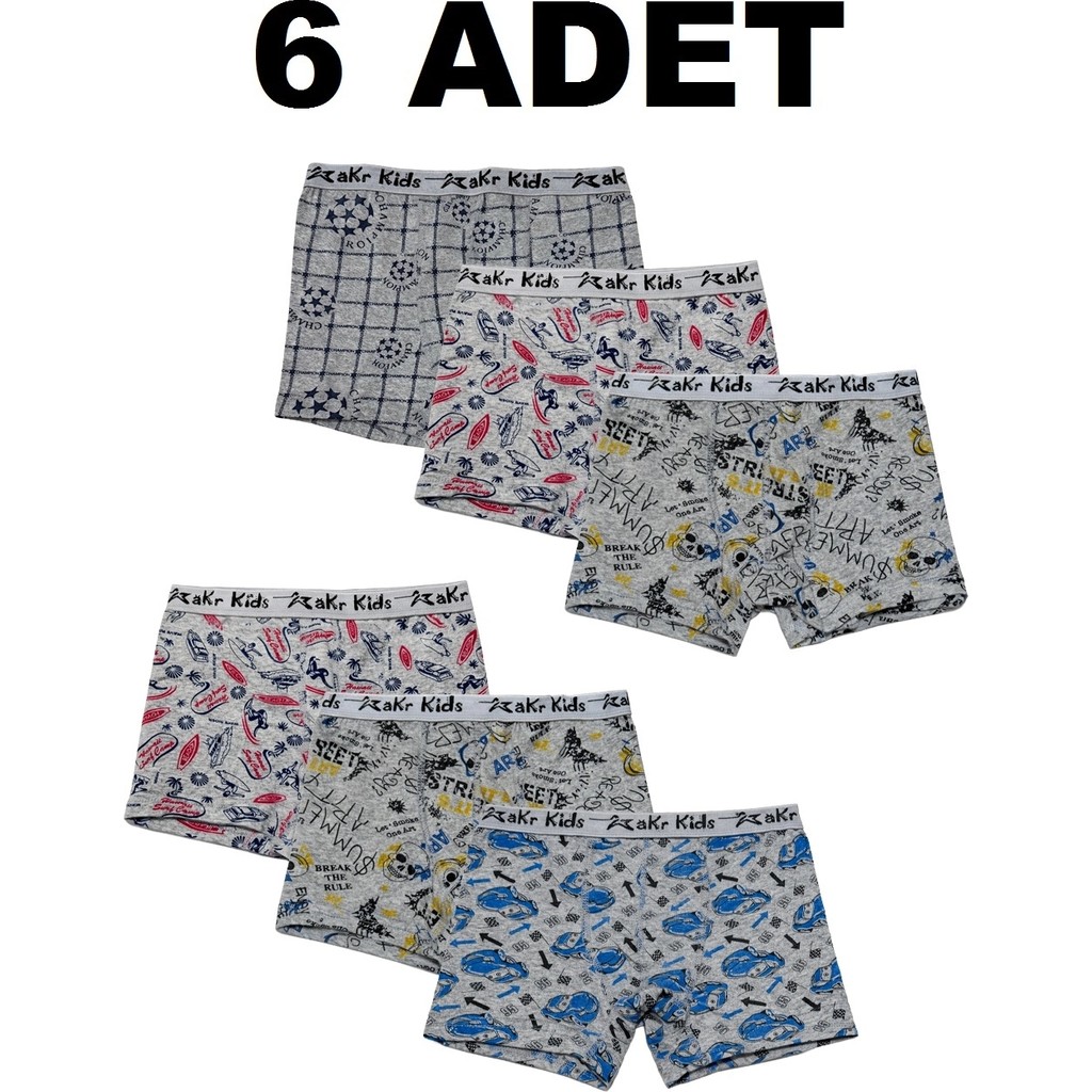Erdenay Tekstil Pamuklu Likralı Erkek Çocuk Boxer 6'lı Paket - Desenli Diğer Fiyatı