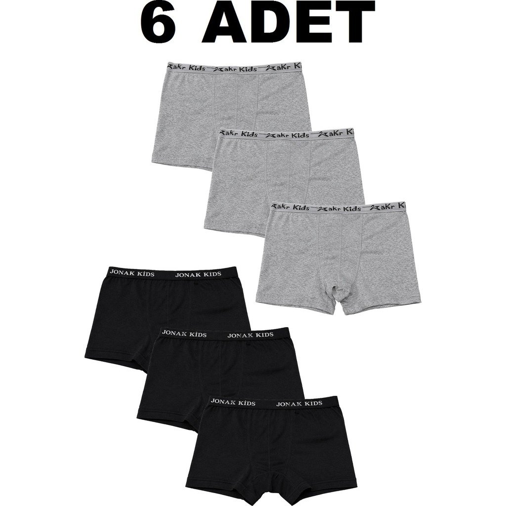 Erdenay Tekstil Pamuklu Likralı Erkek Çocuk Boxer 6'lı Paket - Siyah & Gri Diğer Fiyatı