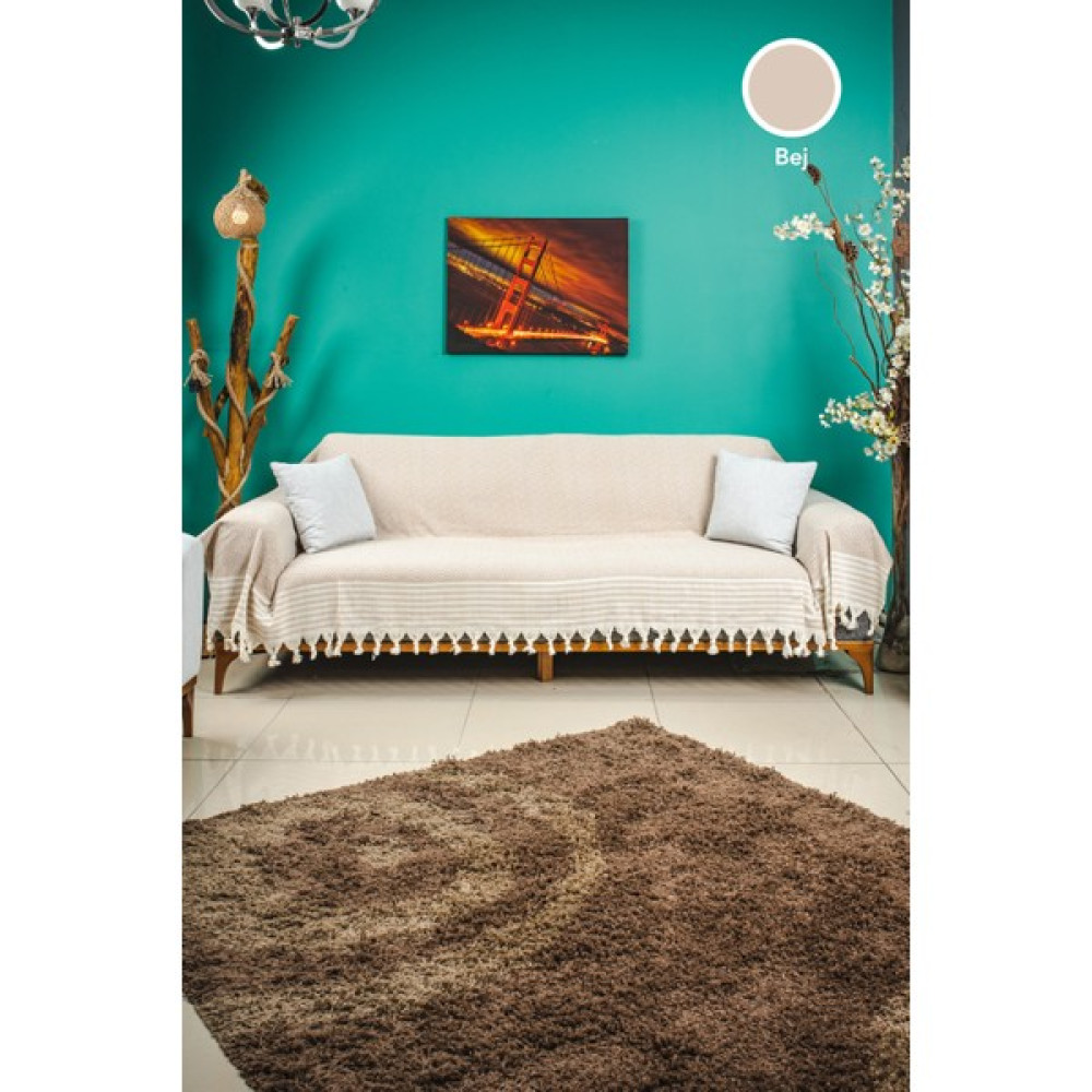 Eren Home Bej Kolları Örten Battal Boy Pamuklu Buldan El Bağlama Koltuk Örtüsü 180X300 cm - 180 x 300 cm Koltuk & Kanepe Örtüsü Fiyatı