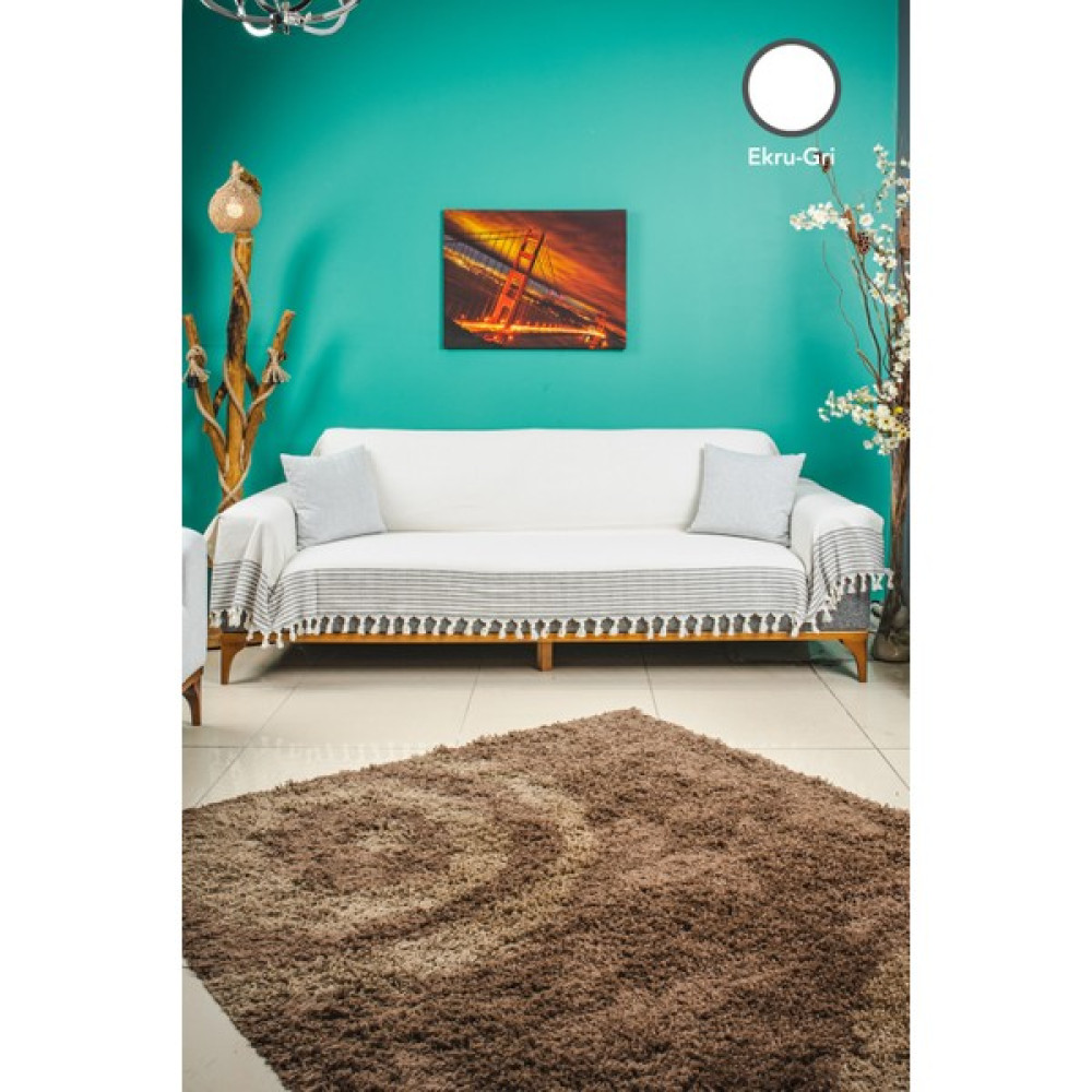 Eren Home Ekru Kolları Örten Battal Boy Pamuklu Buldan El Bağlama Koltuk Örtüsü 180X300 cm - 180 x 300 cm Koltuk & Kanepe Örtüsü Fiyatı