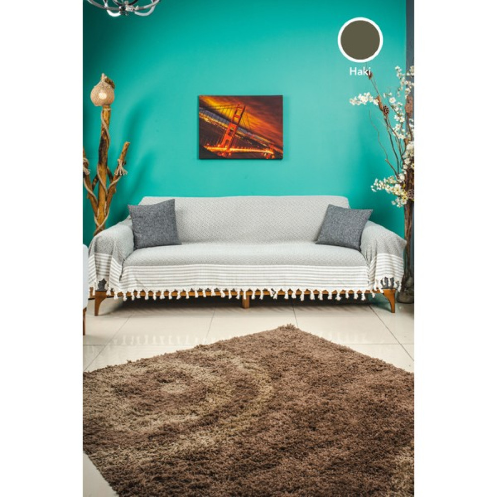 Eren Home Haki Kolları Kolları Örten Battal Boy Pamuklu Buldan El Bağlama Koltuk Örtüsü 180X300 cm - 180 x 300 cm Koltuk & Kanepe Örtüsü Fiyatı