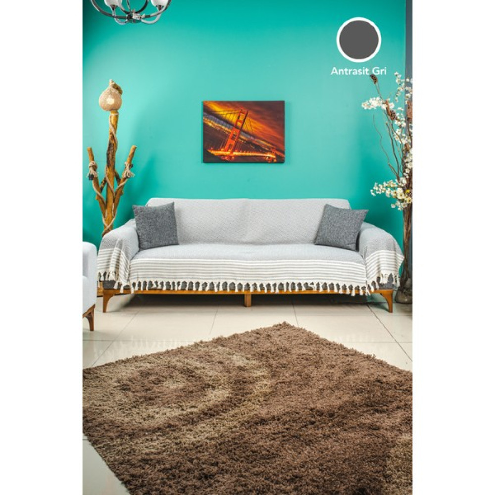 Eren Home Koyu Gri Kolları Örten Battal Boy Pamuklu Buldan El Bağlama Koltuk Örtüsü 180X300 cm - 180 x 300 cm - Antrasit Koltuk & Kanepe Örtüsü Fiyatı