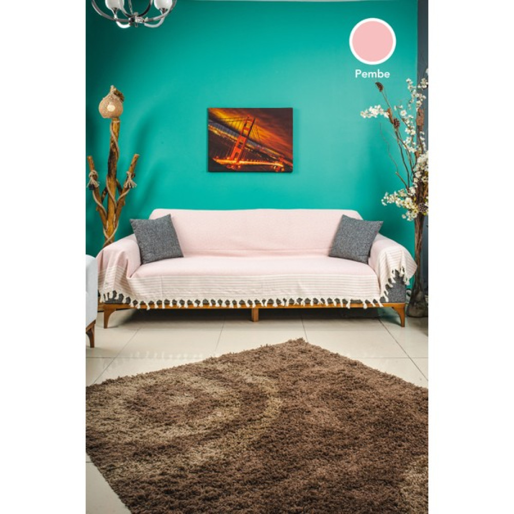 Eren Home Pembe Kolları Örten Battal Boy Pamuklu Buldan El Bağlama Koltuk Örtüsü 180X300 cm - 180 x 300 cm Koltuk & Kanepe Örtüsü Fiyatı