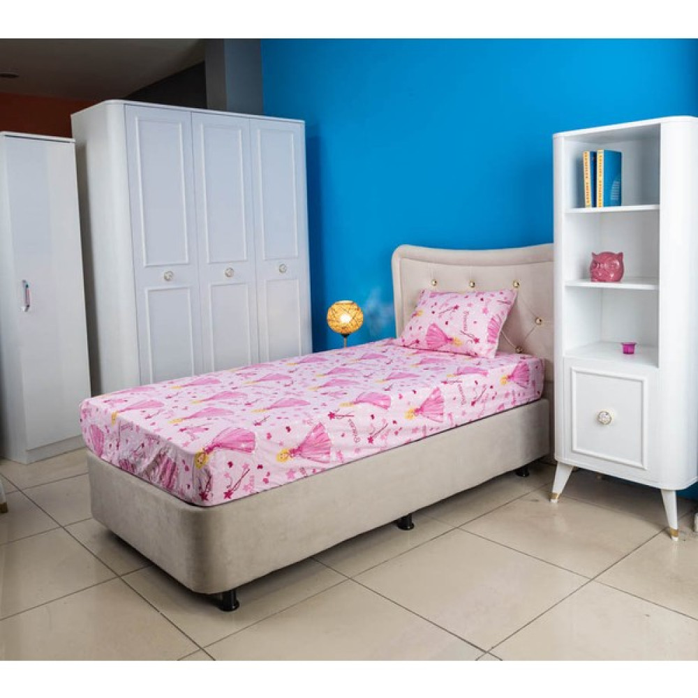 Eren Home Tek Kişilik Prensesli Kız Çocuk Lastikli Çarşaf ve Yastık Kılıfı - 100 x 200 cm - Pembe Çarşaf Fiyatı