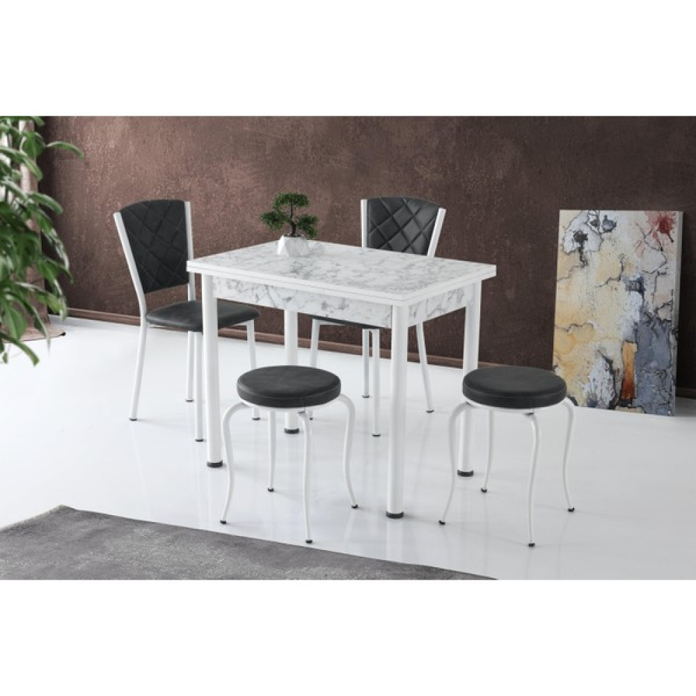 Erez Oğulları Smart Mutfak Masa 2 Sandalye 2 Tabure Set 60X90CM - Siyah Masa - Sandalye Seti / Takımı Fiyatı