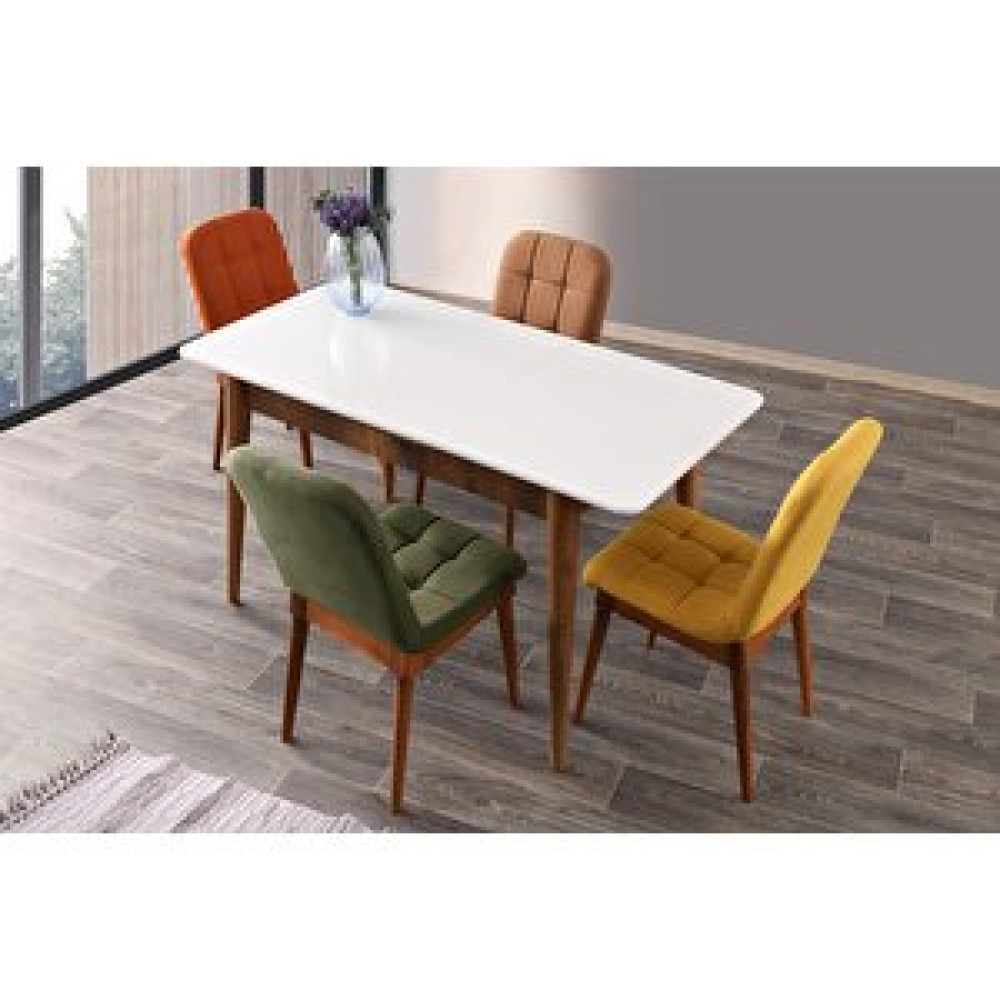 Erezoğulları Açılır Mdf Mutfak Masa Sandalye Takımı 70x110cm Beyaz - Ceviz Yemek & Mutfak Masası Fiyatı