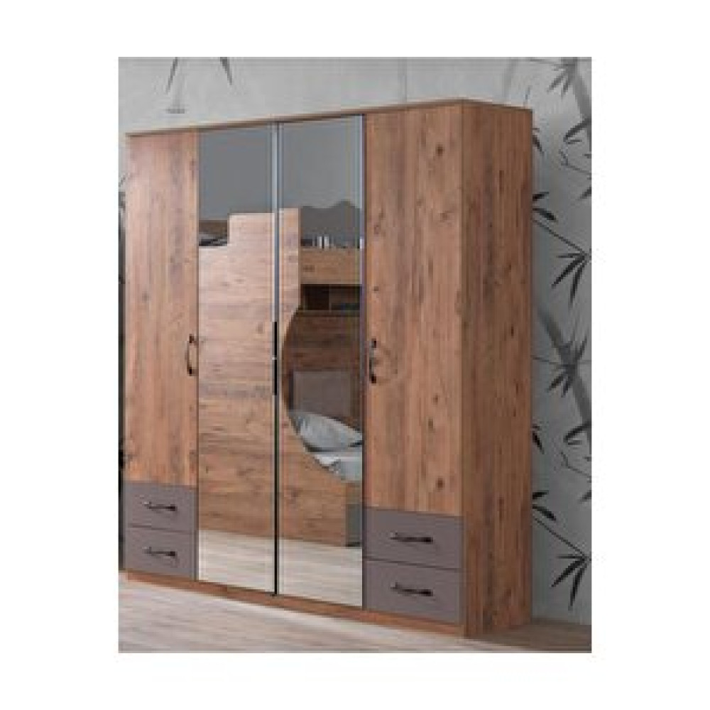 Erezoğulları Aynalı 4 Kapılı 4 Çekmeceli Gardırop Elbise Dolabı 170x55x210cm Bebek Odası Gardırop Fiyatı