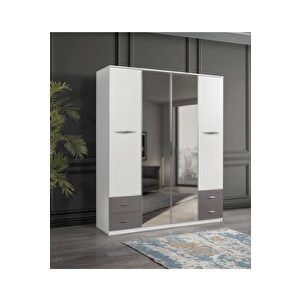 Erezoğulları Bella 4 Kapılı Gardırop Aynalı Çekmeceli 170x55x210 Gardrop & Dolap Fiyatı