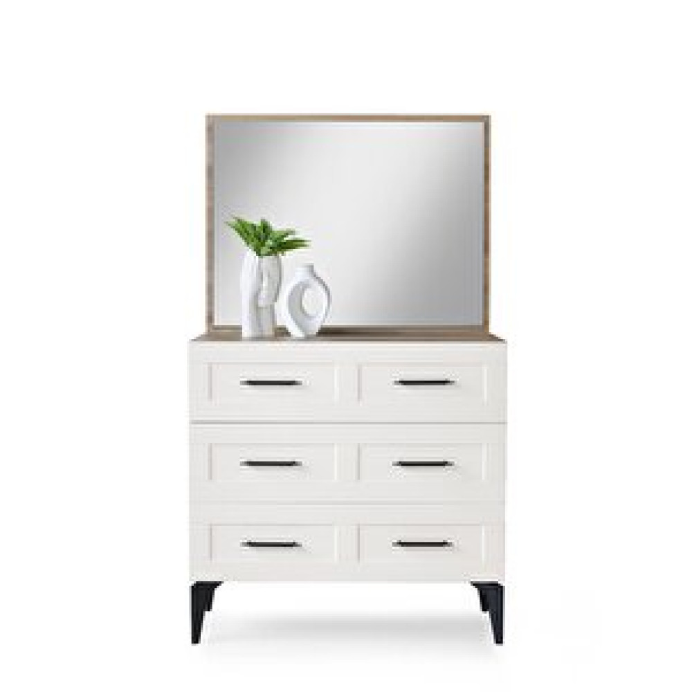 Erezoğulları Çakıl Mdf 3 Çekmeceli Aynalı Şifonyer 90x43x84cm Kahve-Açık Krem Bebek Odası Şifonyer Fiyatı