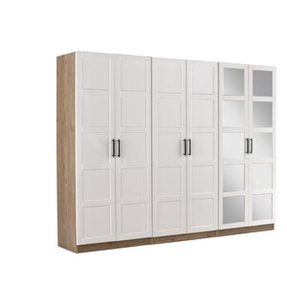 Erezoğulları Çakil Mdf 6 Kapılı 2 Çekmeceli Gardrop Elbise Dolabı 240x53x216cm Ceviz Bebek Odası Gardırop Fiyatı