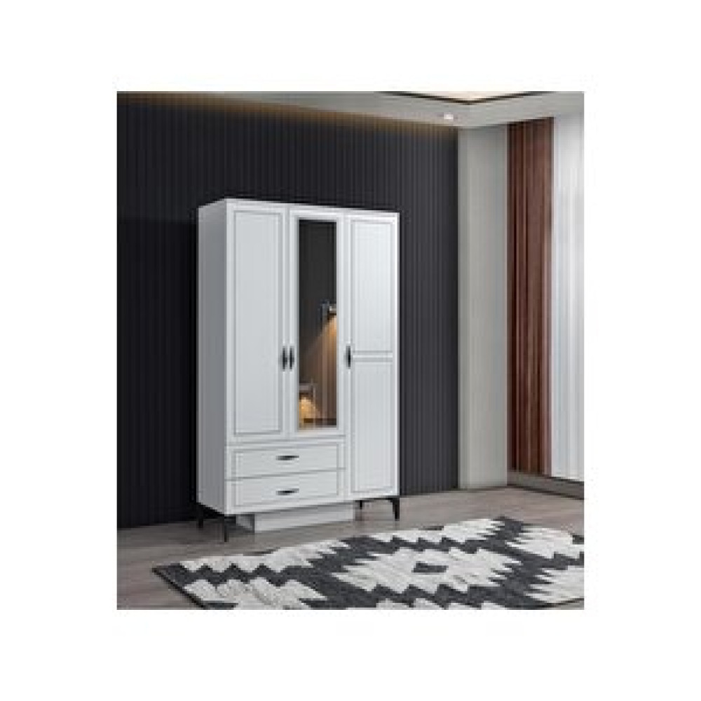 Erezoğulları Çizgi 3 Kapılı 2 Çekmeceli Gardırop Elbise Dolabı 120x47x200 Gardrop & Dolap Fiyatı