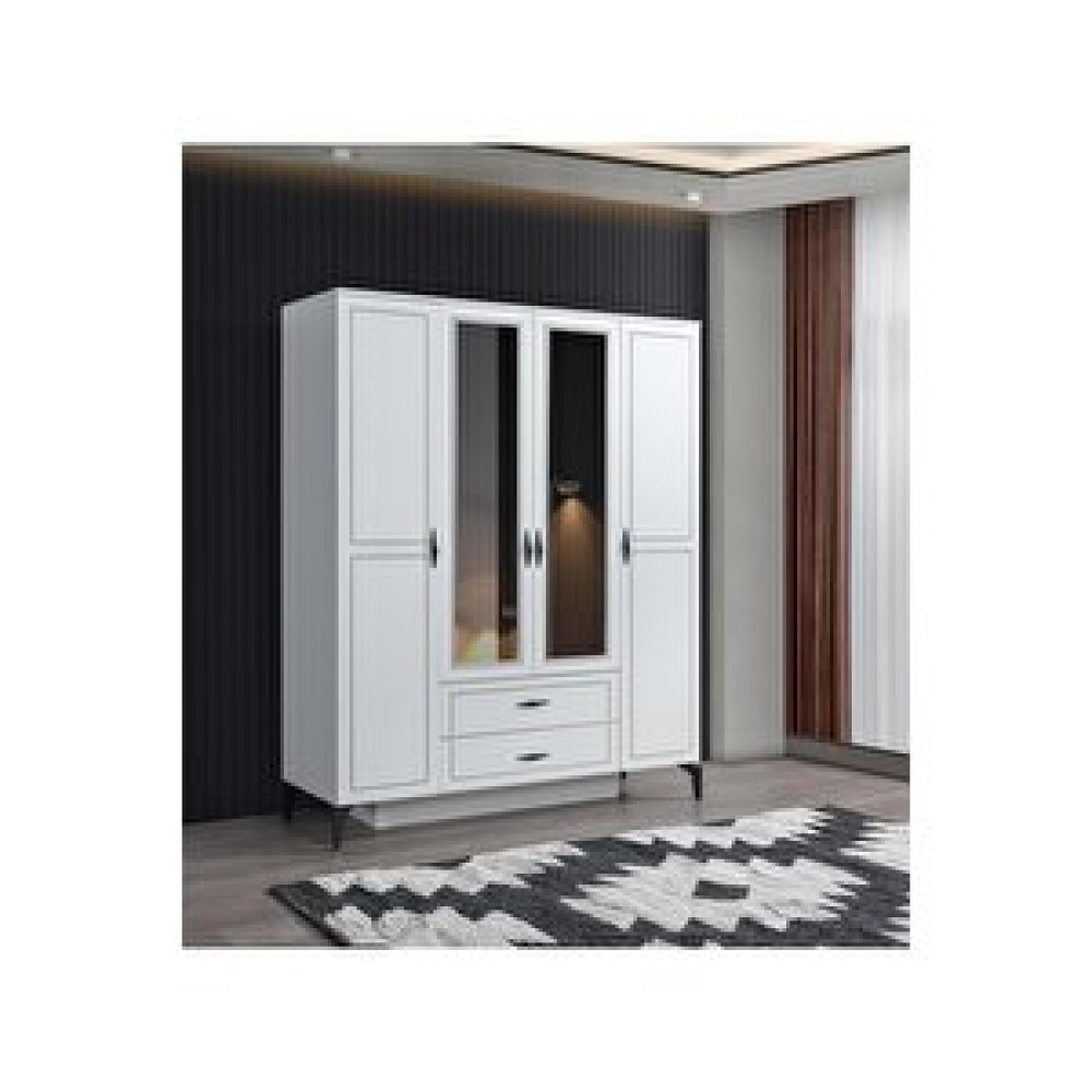 Erezoğulları Çizgi 4 Kapılı 2çekmeceli Gardırop Elbise Dolabı 160x55x200cm Gardrop & Dolap Fiyatı