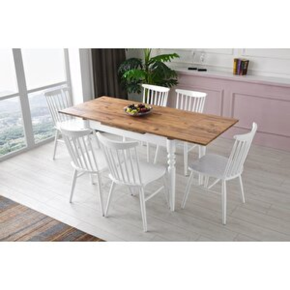 Erezoğulları Cunda Yandan Açılır Mutfak Masa Takımı Ve 6 Adet Sandalye 70x110cm Yemek & Mutfak Masası Fiyatı