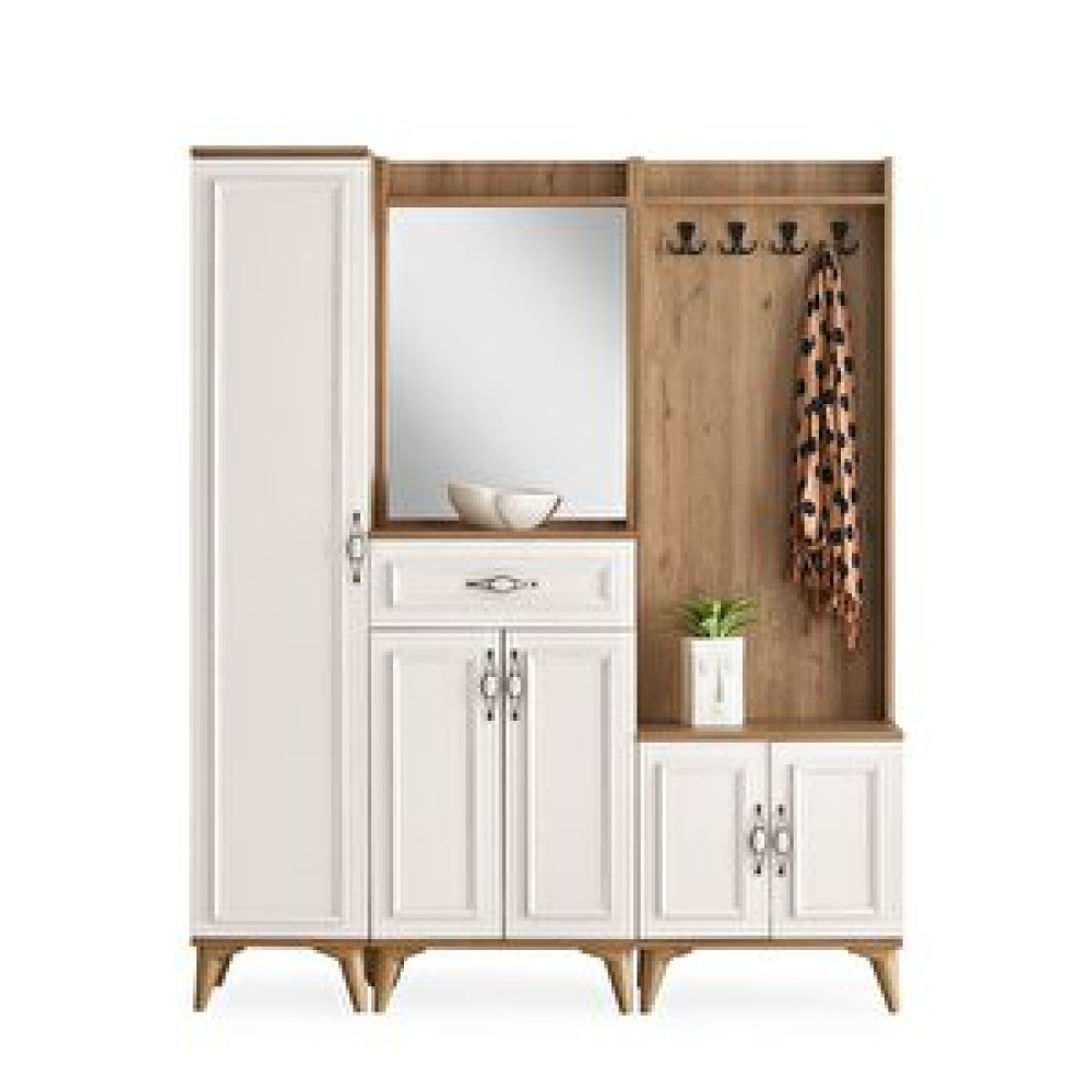 Erezoğulları Irmak Portmanto Çift Askılık Ayakkabılık Aynalı 160x37x195 Ekru Portmanto Fiyatı