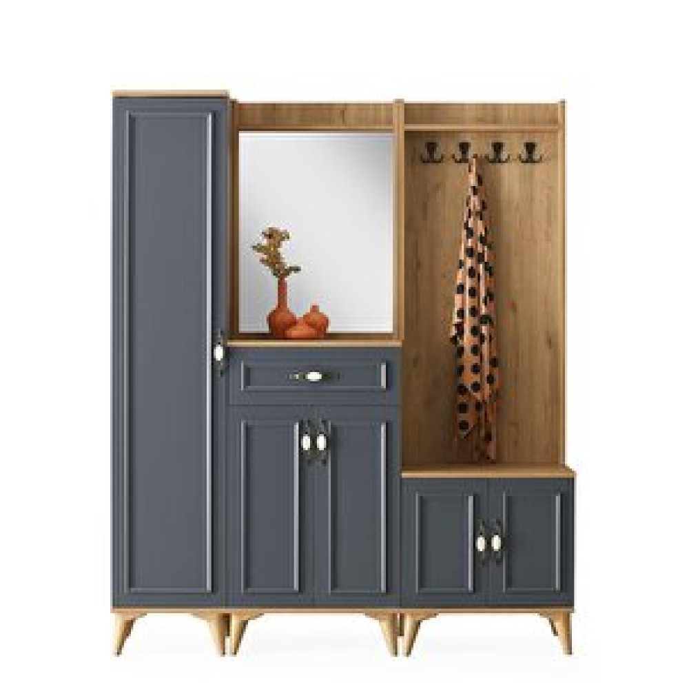 Erezoğulları Irmak Portmanto Çift Askılık Ayakkabılık Aynalı 160x37x195 Gri Portmanto Fiyatı