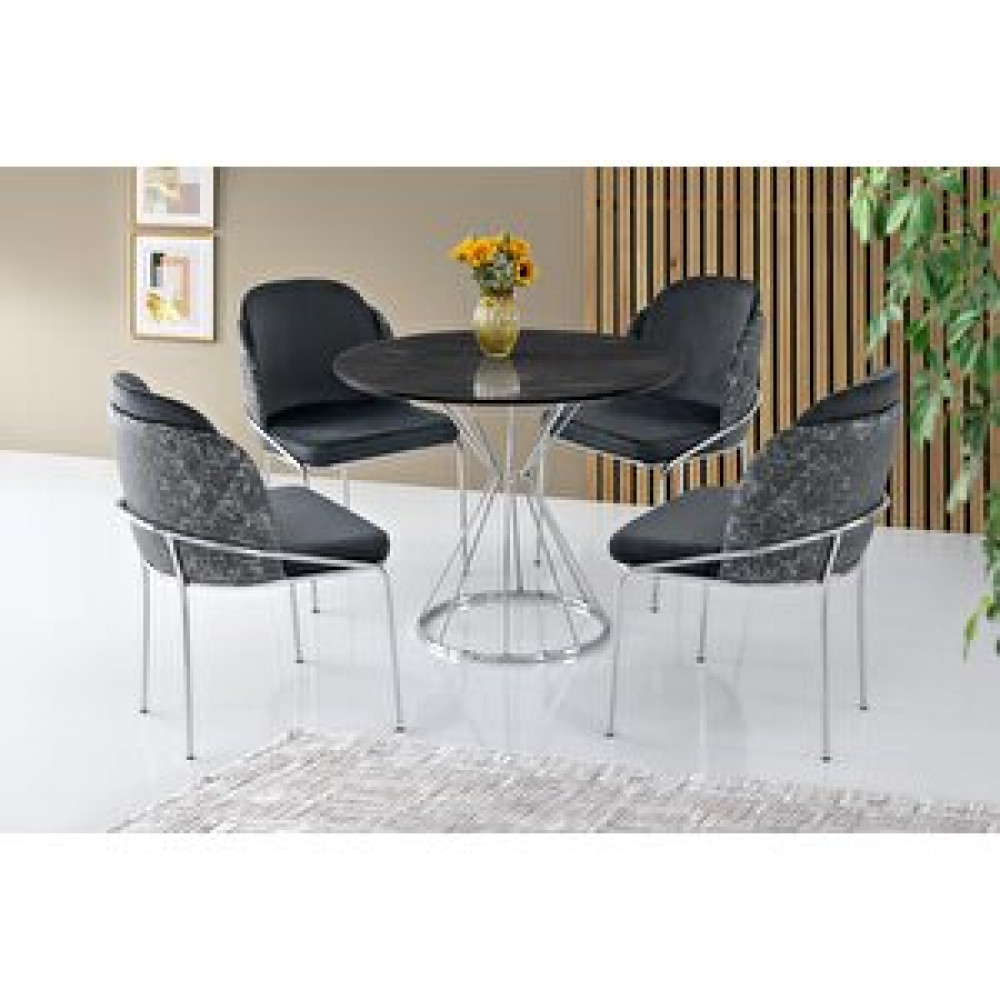 Erezoğulları Kum Saati High Gloss Siyah Krom Mutfak Masa 4 Sandalye Seti 90cm Yemek & Mutfak Masası Fiyatı