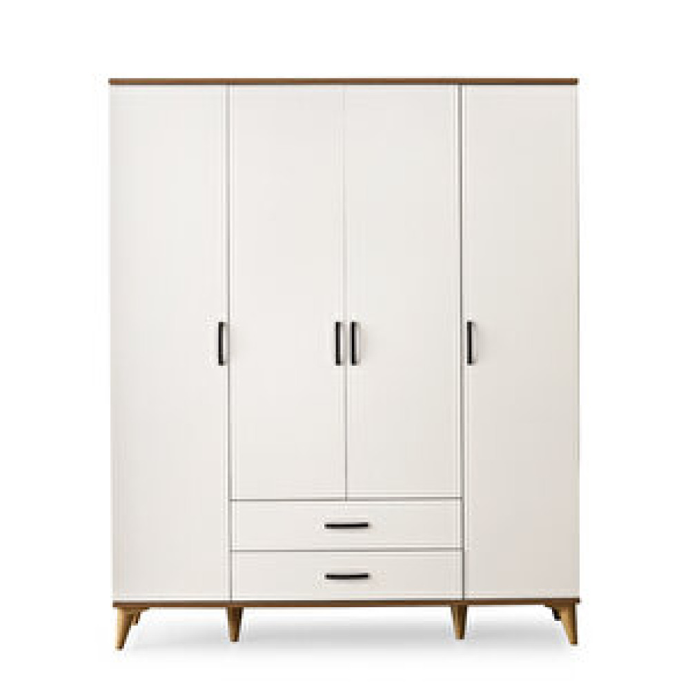 Erezoğulları Kumsal 4 Kapılı 2 Çekmeceli Gardrop Elbise Dolabı 160x48x195cm Ekru Bebek Odası Gardırop Fiyatı