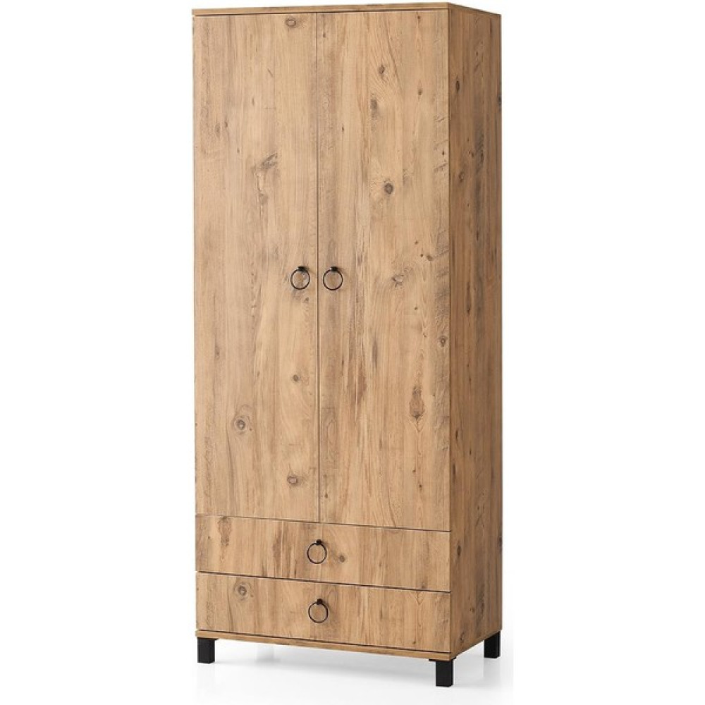 Erezoğulları Mobilya 2 Kapılı 2 Çekmeceli Gardrop Elbise Dolabı 79X46X189CM - Ceviz Gardrop & Dolap Fiyatı