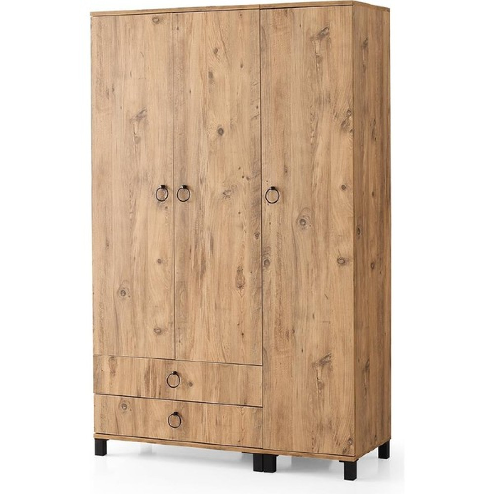 Erezoğulları Mobilya 3 Kapılı 2 Çekmeceli Gardrop Elbise Dolabı 120X46X189CM - Ceviz Gardrop & Dolap Fiyatı