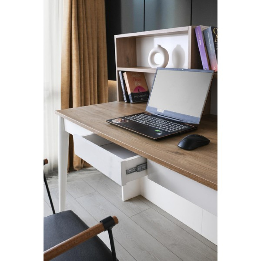 Erezoğulları Mobilya Çakıl Mdf Çekmeceli Kitaplıklı Çalışma Masası 120X60X120CM - 120 - Ekru - Ceviz Çalışma Masası Fiyatı