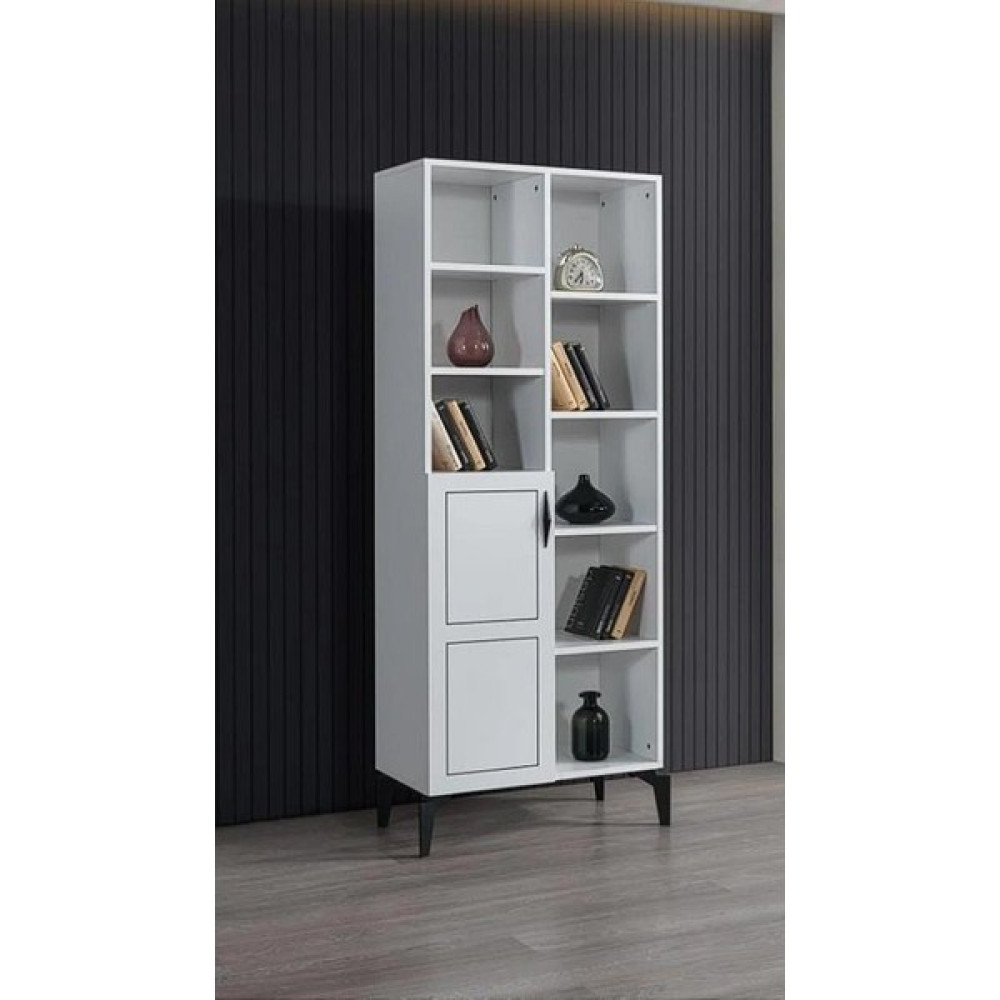 Erezoğulları Mobilya Çizgi Kitaplık Raflı Kapaklı 70X37X180CM - Beyaz Kitaplık Fiyatı