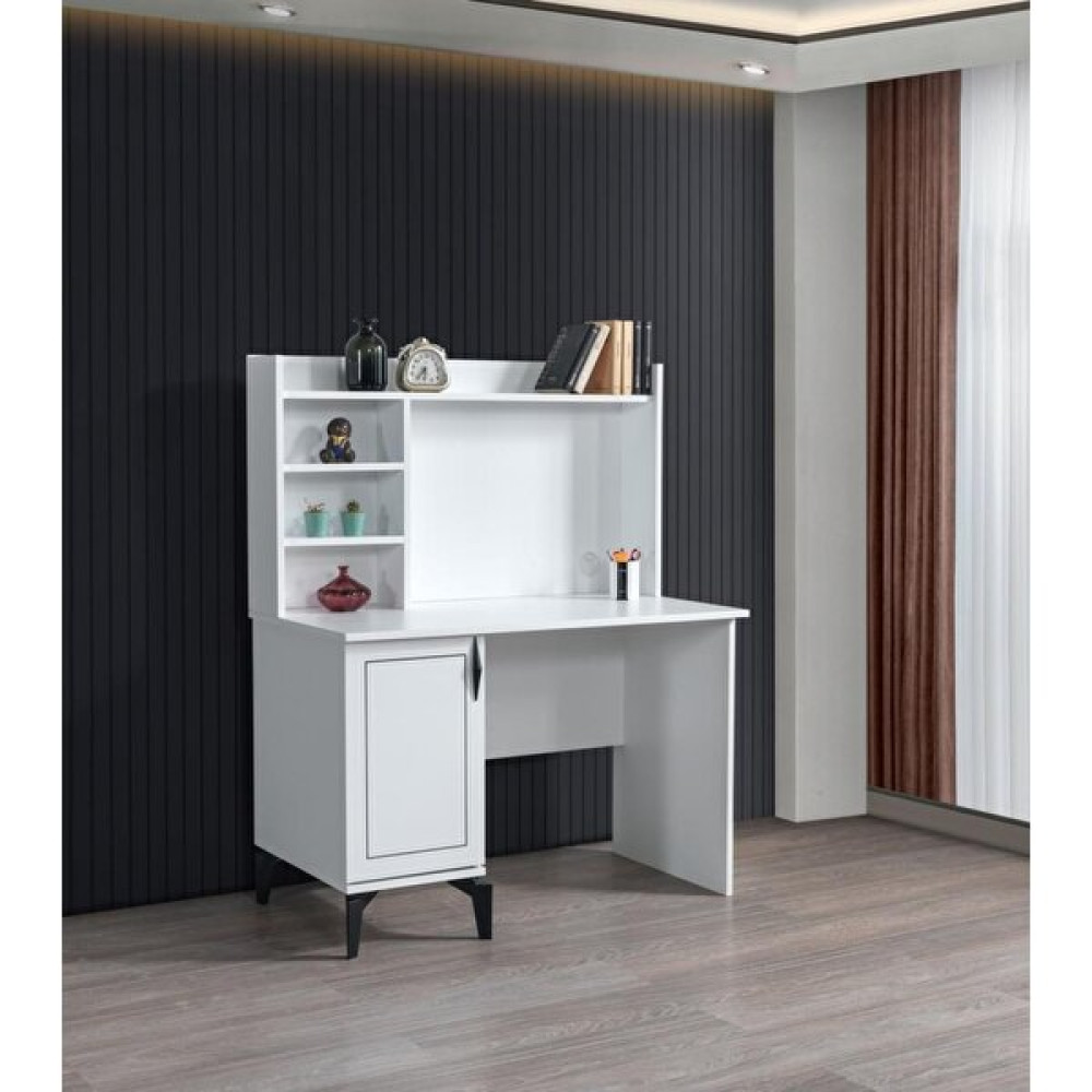Erezoğulları Mobilya Çizgi Yarım Kitaplıklı Çalışma Masası 70 x 37 x 180 cm - Beyaz Çalışma Masası Fiyatı