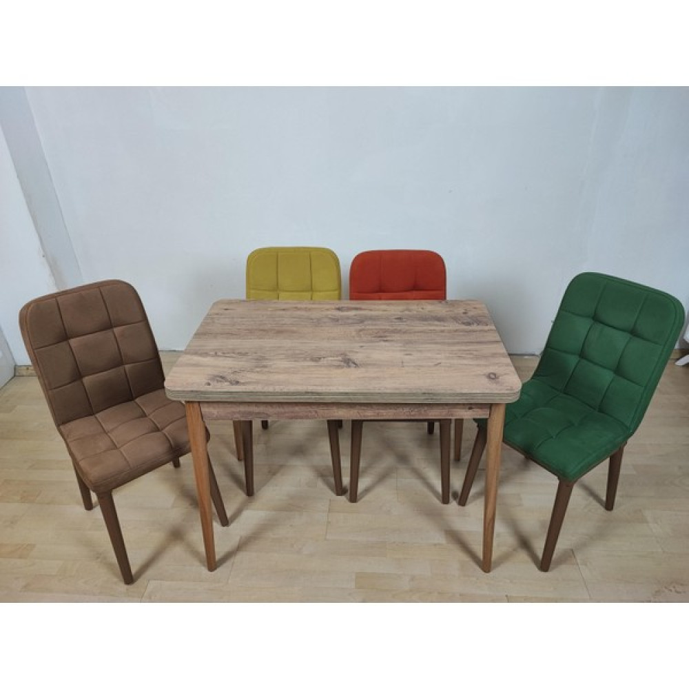 Erezoğulları Mobilya Damla Açılır Döner Mutfak Masası 60*100CM 4 Adet Ahşap Duru Sandalye - Renkli - 60 x 100 cm Masa - Sandalye Seti / Takımı Fiyatı