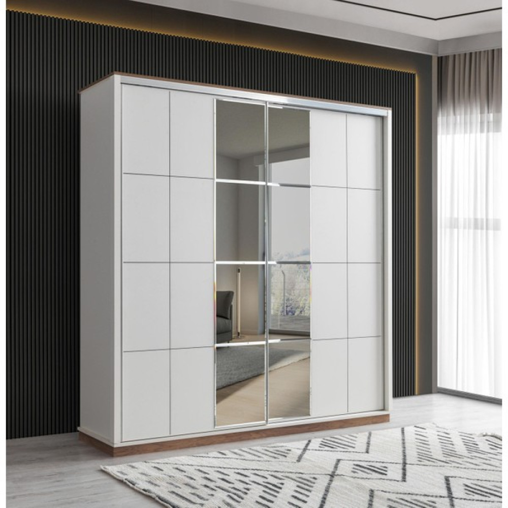 Erezoğulları Mobilya Efsane Sürgülü Aynalı Elbise Dolabı Gardırop 200X60X214 - Beyaz Gardrop & Dolap Fiyatı