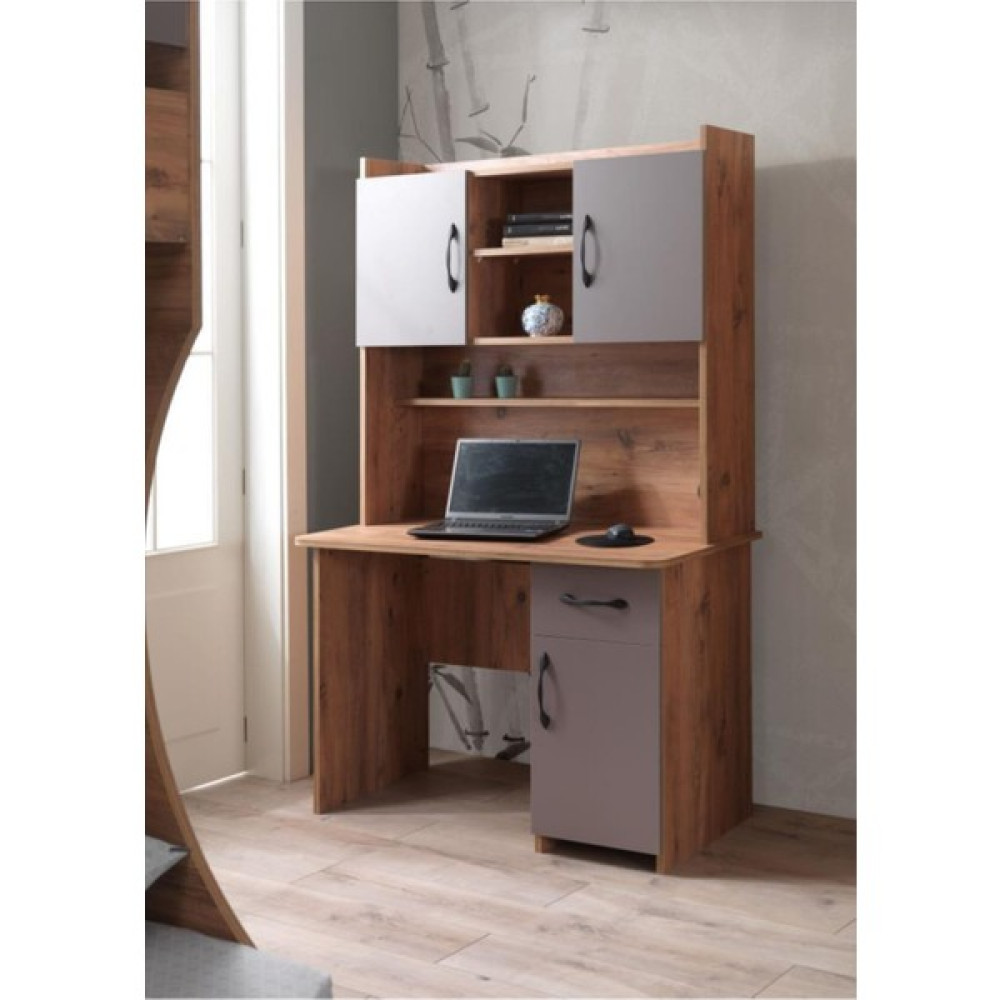 Erezoğulları Mobilya Genç Odası Kitaplıklı Dolaplı Çalışma Masası Rio 110X60X177CM - 110*60*77 - Antrasit - Ceviz Çalışma Masası Fiyatı