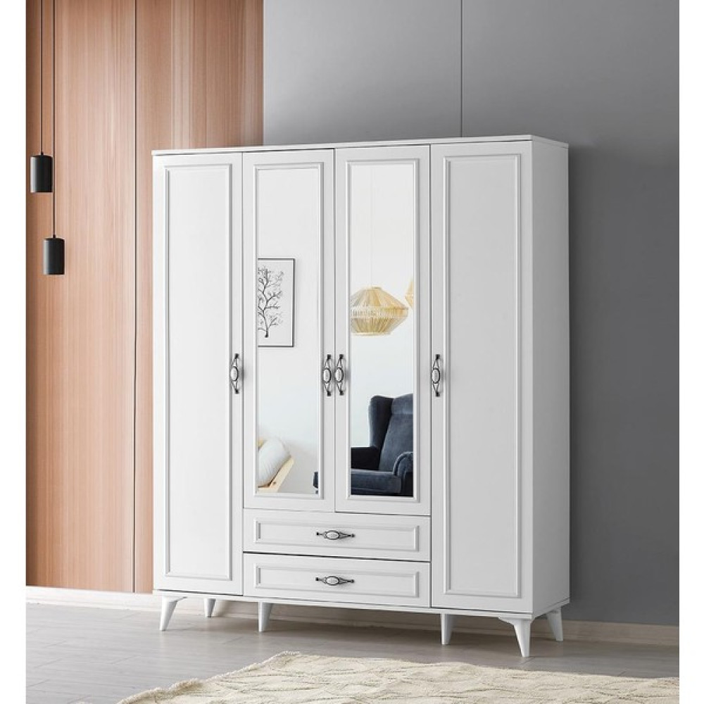 Erezoğulları Mobilya Irmak 4 Kapılı 2 Çekmeceli Gardrop Elbise Dolabı 160X48X195CM - Ekru Gardrop & Dolap Fiyatı