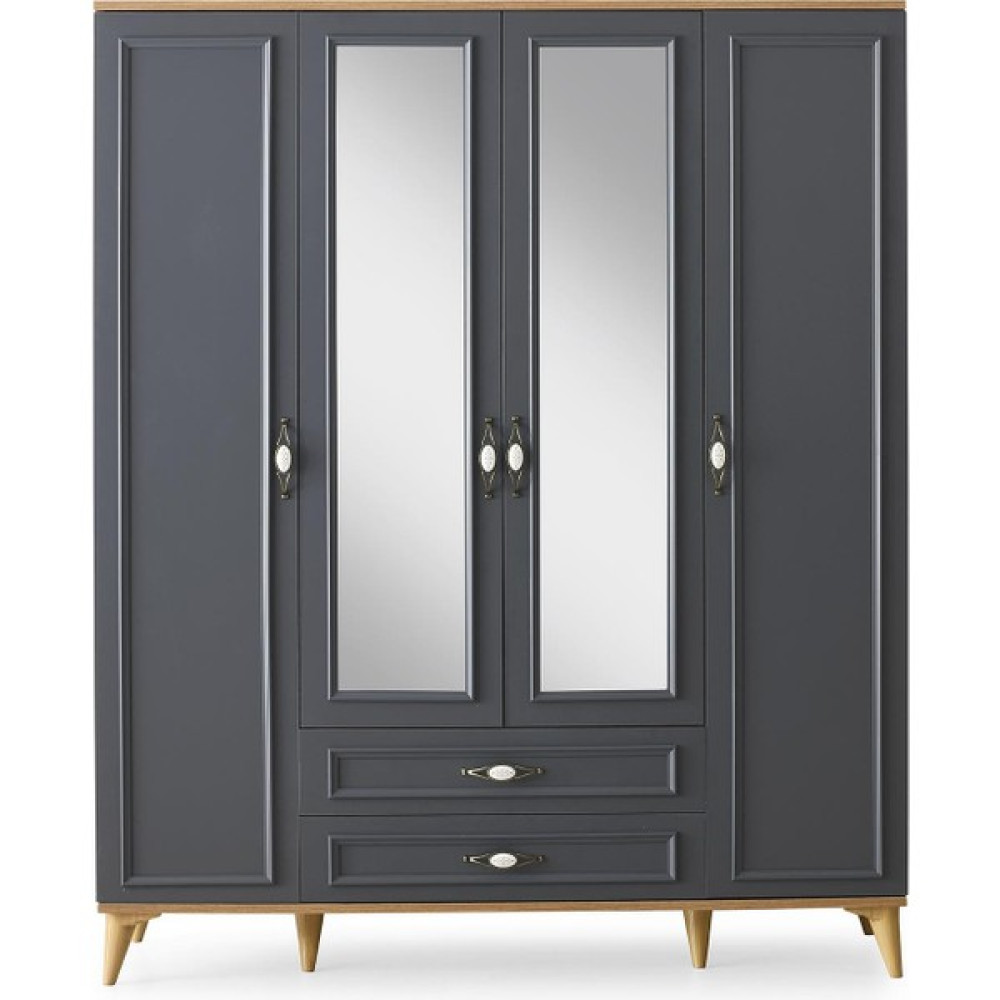 Erezoğulları Mobilya Irmak 4 Kapılı 2 Çekmeceli Gardrop Elbise Dolabı 160X48X195CM - Gri Gardrop & Dolap Fiyatı