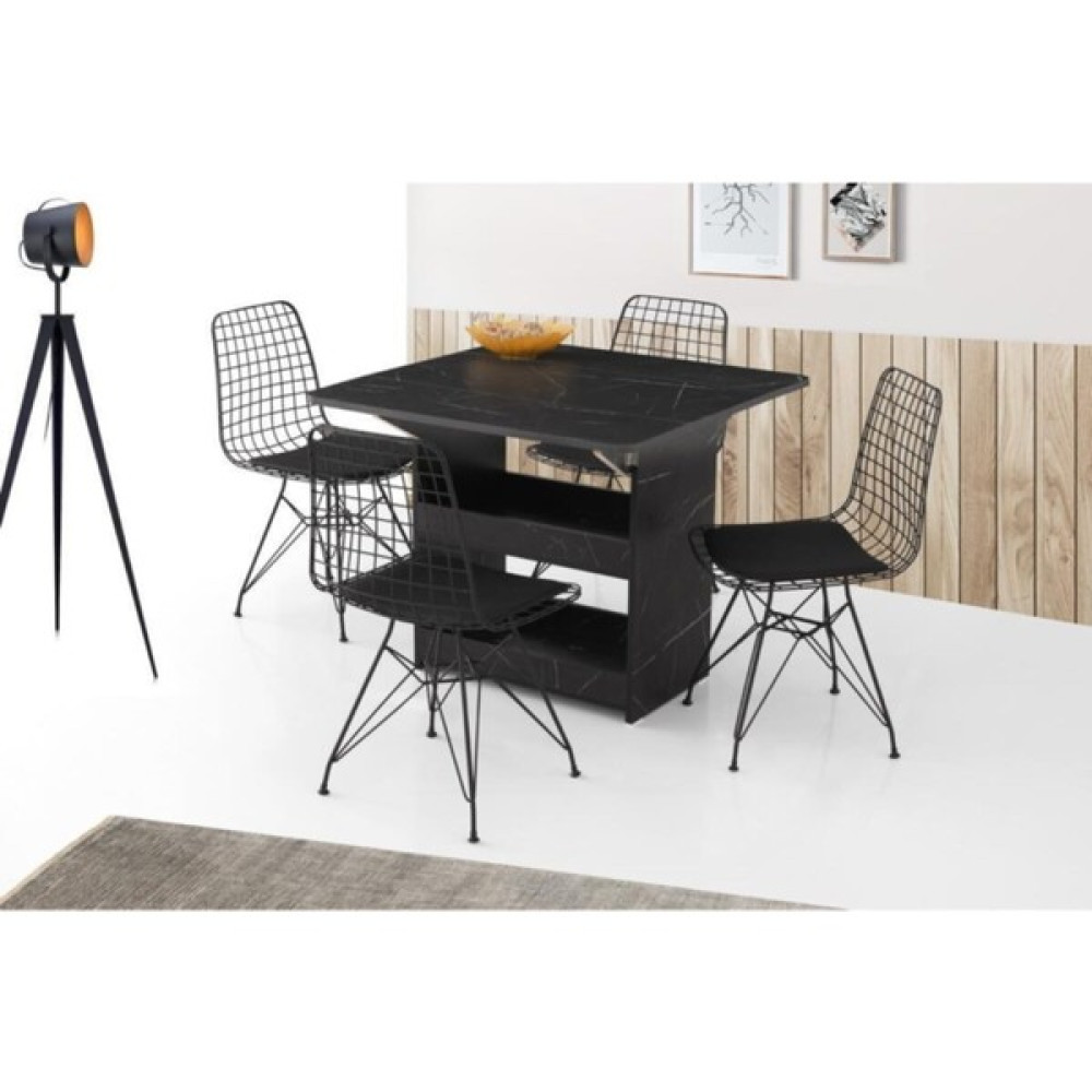 Erezoğulları Mobilya Izmir Katlanır Mutfak Masası ve 4 Sandalye 80X90CM Siyah Mermer Masa - Sandalye Seti / Takımı Fiyatı