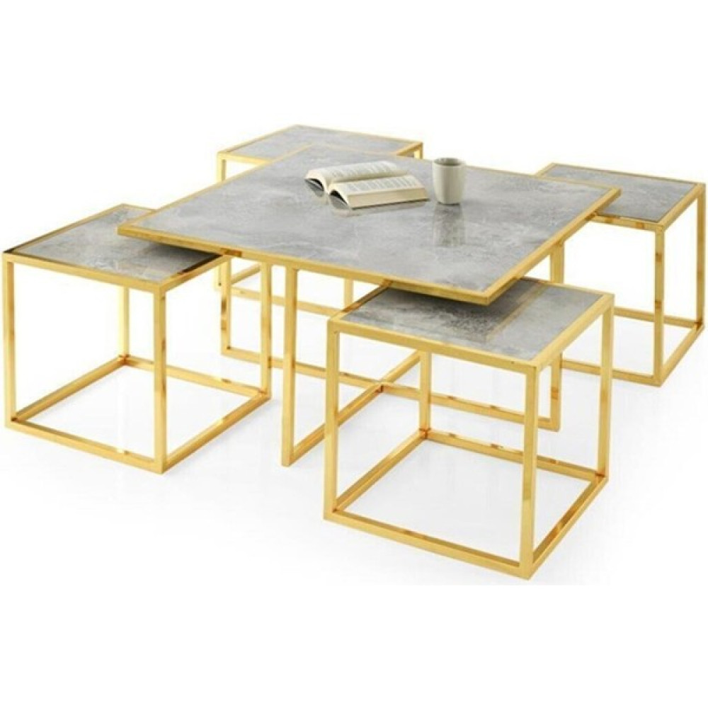 Erezoğulları Mobilya Kares 4 Zigonlu Orta Sehpa Metal Gold 90X90X47CM - Beyaz Orta Sehpa Fiyatı