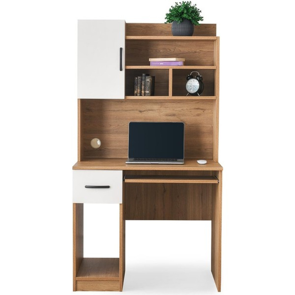 Erezoğulları Mobilya Kumsal Çekmeceli Kitaplıklı Çalışma Masası 90X60X167CM - 90cm - Ekru - Ceviz Çalışma Masası Fiyatı
