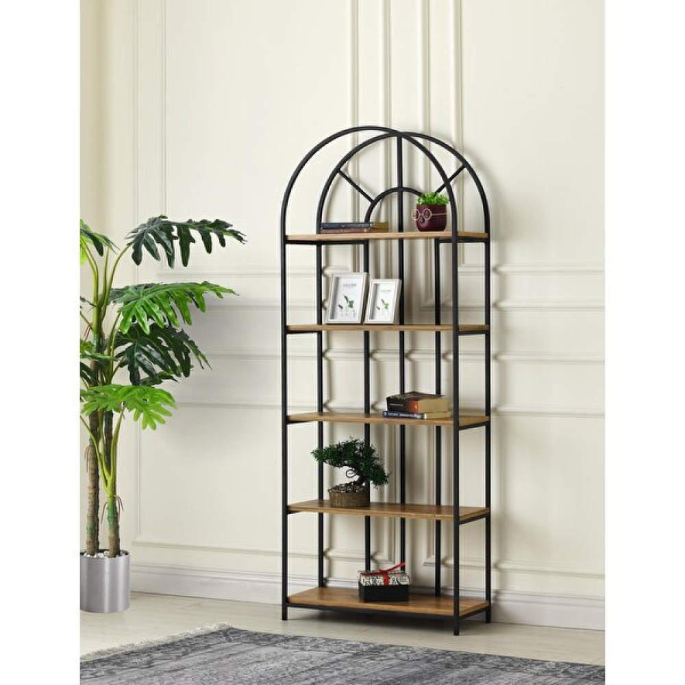 Erezoğulları Mobilya Modern Tarz Ahşap Metal 5 Raflı Kubbeli Kitaplık 70 x 30 x 180 cm - Ceviz - Siyah Kitaplık Fiyatı