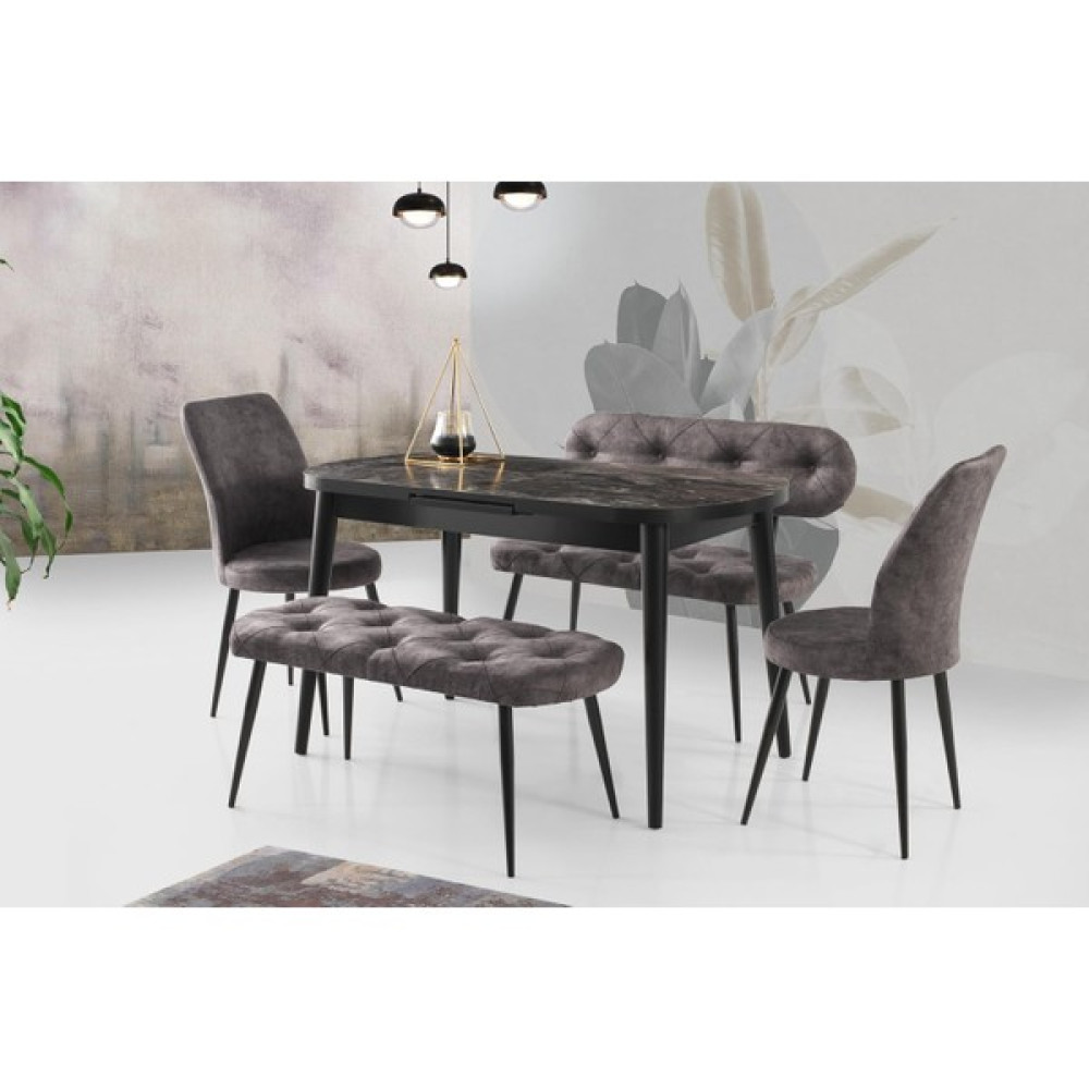 Erezoğulları Mobilya Nisa Oval Mutfak Masa Banklı Sandalye Takımı 75X130CM - Siyah Masa - Sandalye Seti / Takımı Fiyatı