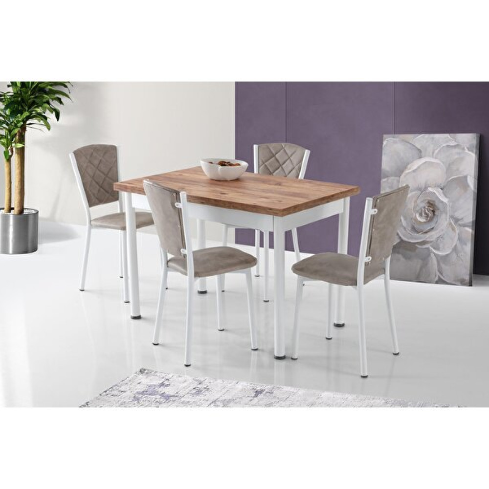 Erezoğulları Mobilya Smart Açılır Mutfak Masası ve 4 Adet Sandalye Takımı 70 x 110 cm - Beyaz Masa - Sandalye Seti / Takımı Fiyatı