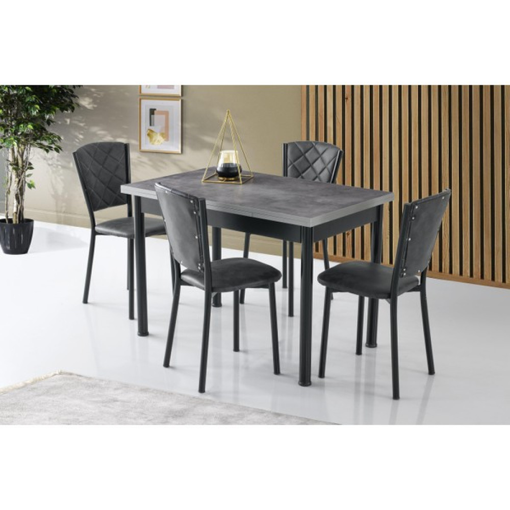 Erezoğulları Mobilya Smart Açılır Mutfak Masası ve 4 Adet Sandalye Takımı 70 x 110 cm - Siyah Masa - Sandalye Seti / Takımı Fiyatı