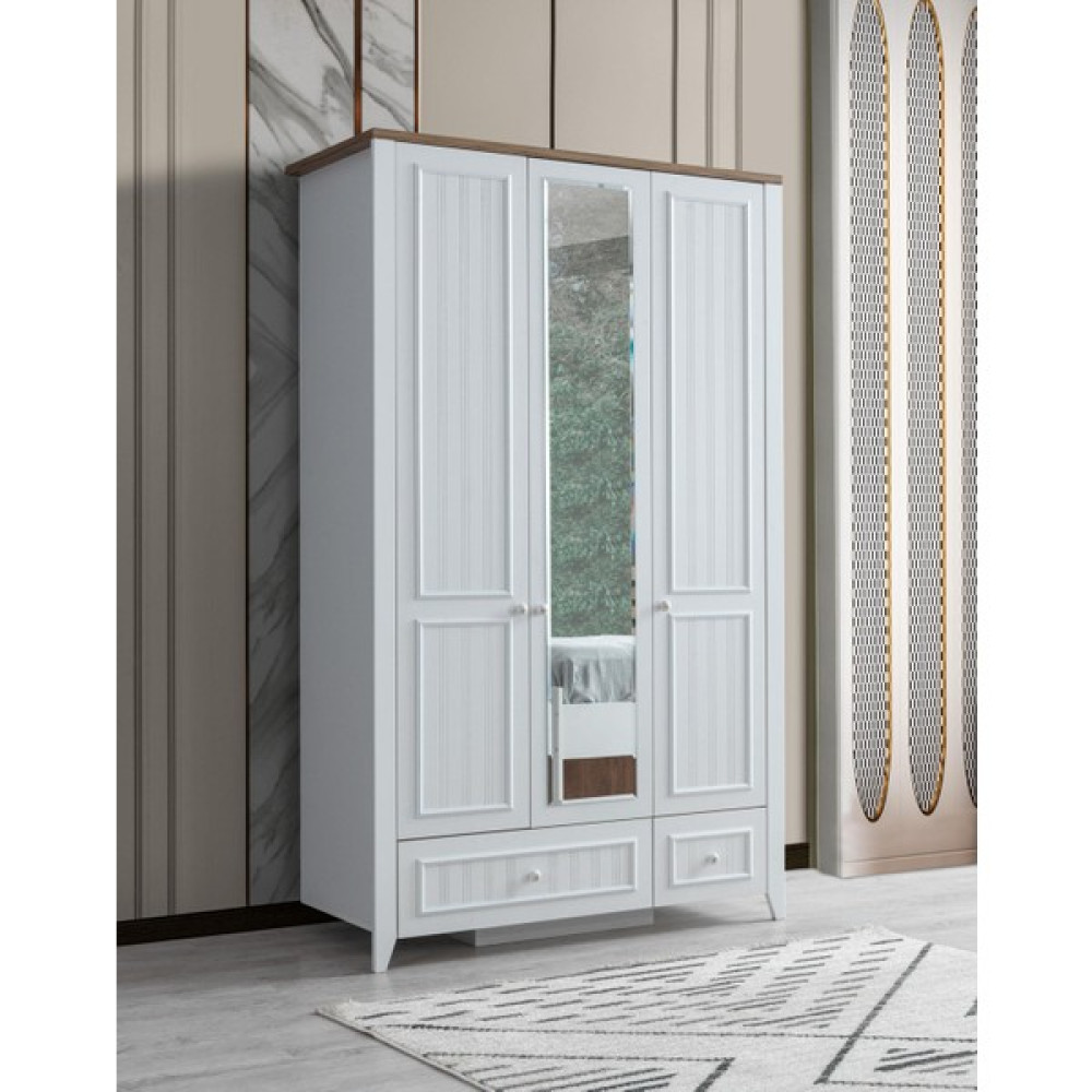 Erezoğulları Mobilya Yalı Modern 3 Kapaklı Aynalı Elbise Dolabı 125*60*211 - Beyaz Gardrop & Dolap Fiyatı