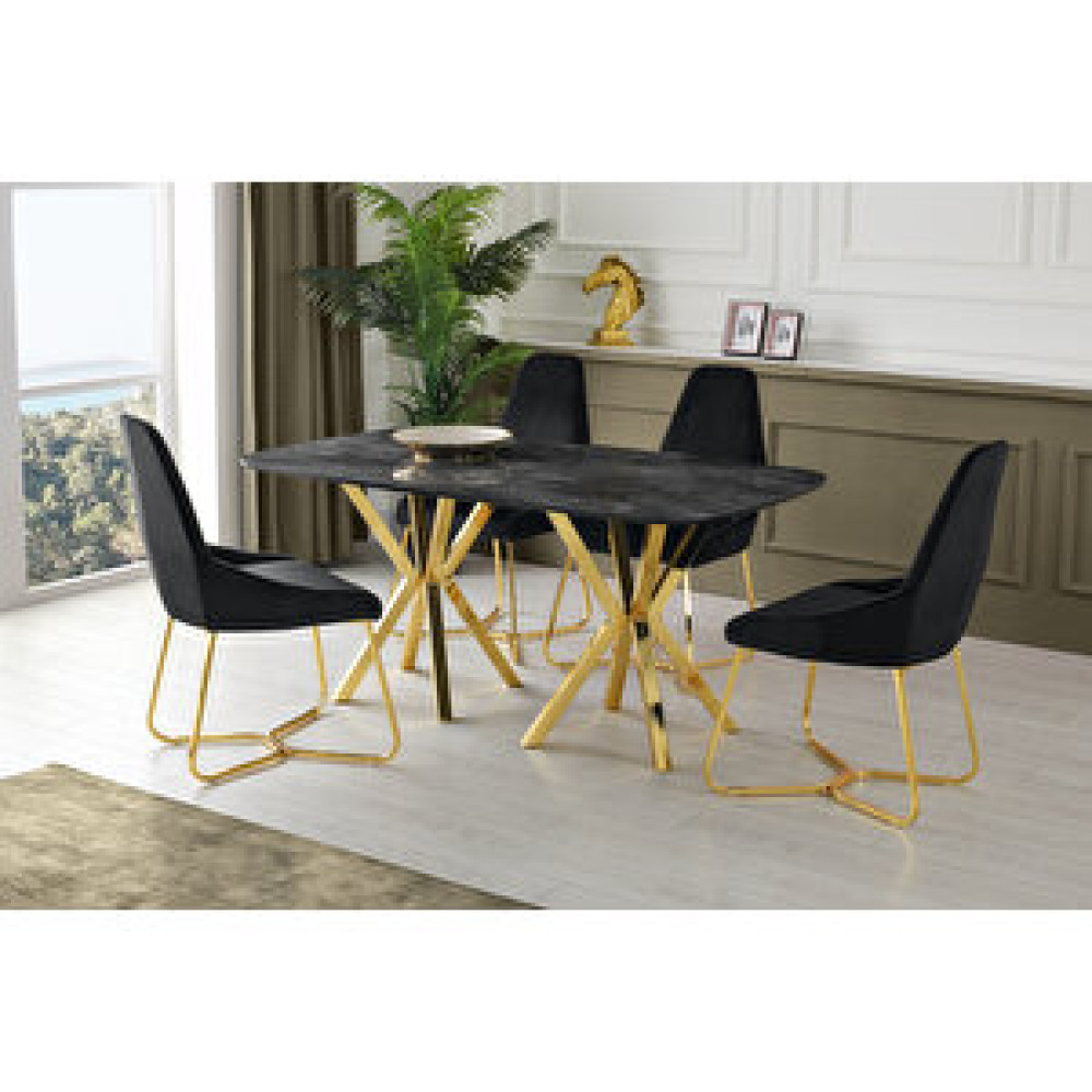 Erezoğulları Royal High Gloss Yemek Masası 90*140 Cm Gold Yemek & Mutfak Masası Fiyatı