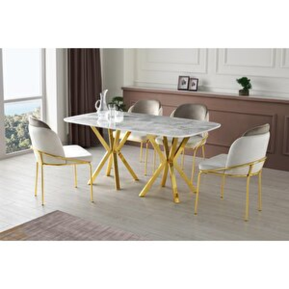Erezoğulları Royal Masa High Gloss Krom Mutfak Masa 4 Sandalye Seti 90*140 Krem Masa - Sandalye Seti / Takımı Fiyatı