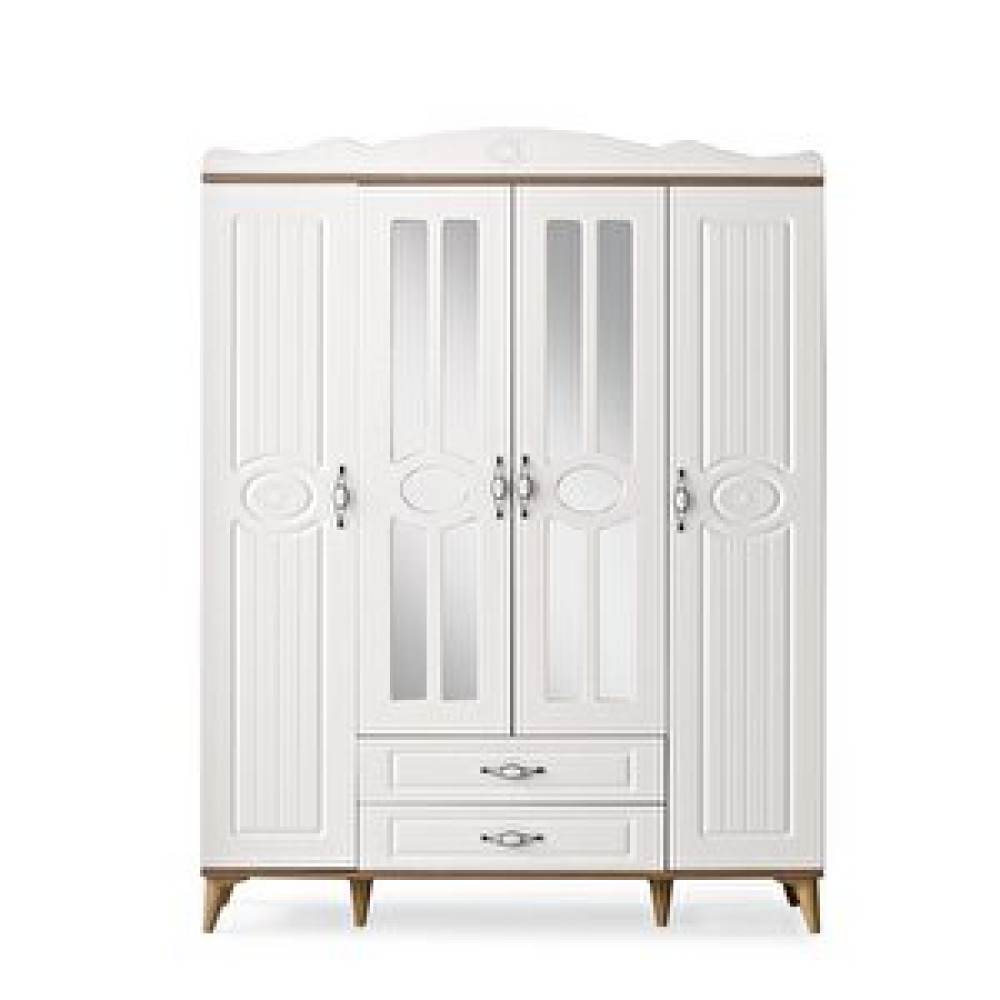 Erezoğulları Sahra 4 Kapılı 2 Çekmeceli Gardrop Elbise Dolabı 160x48x210cm Ceviz Bebek Odası Gardırop Fiyatı