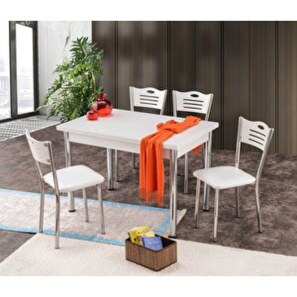 Erezoğulları Smart Açılır Mutfak Masası Ve 4 Adet Sandalye Takımı 70*110cm Beyaz Yemek & Mutfak Masası Fiyatı