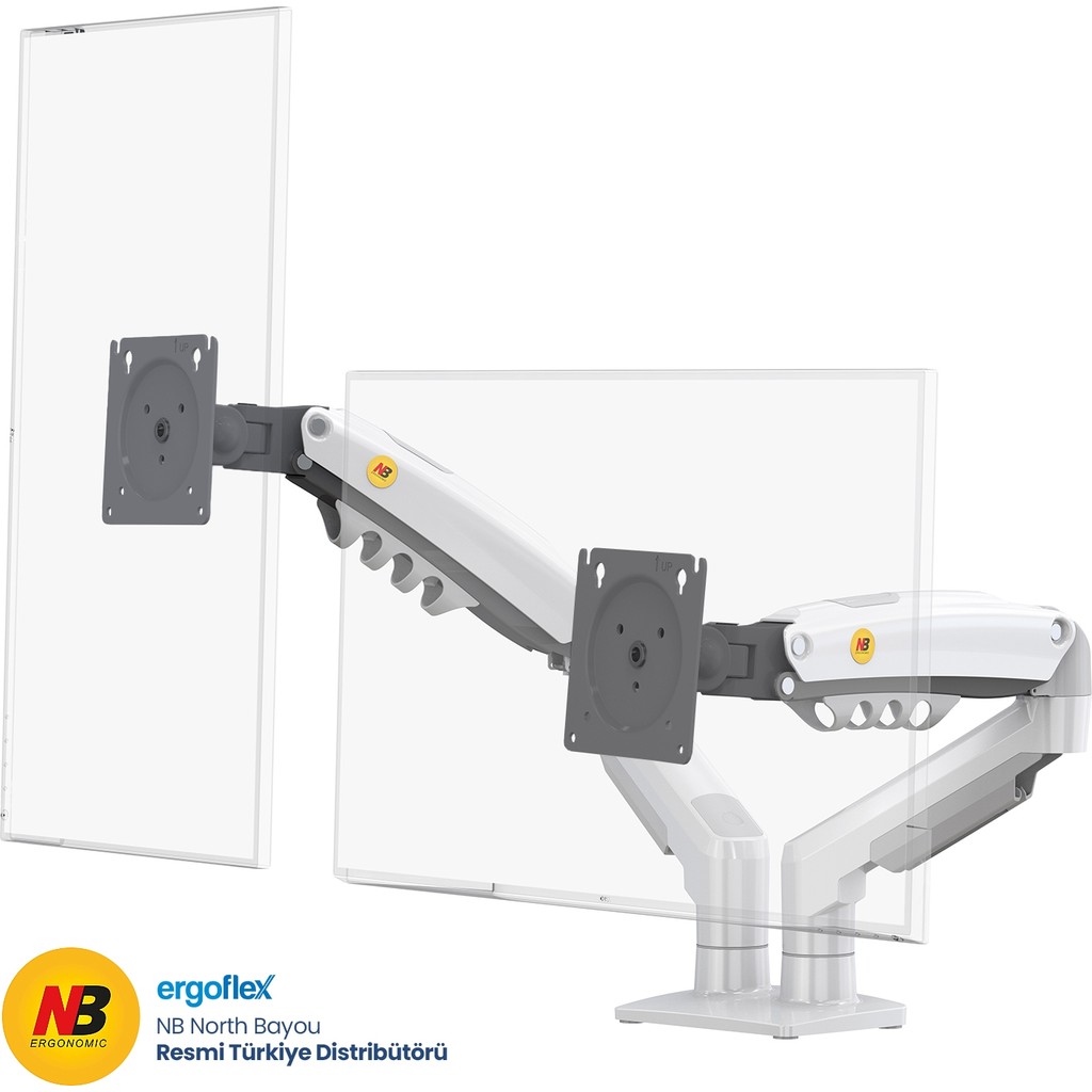Ergoflex North Bayou Nb F160 17-27" Çift Kol 2-9 kg Amortisörlü Monitör Standı Beyaz Monitör Aksesuarları Fiyatı
