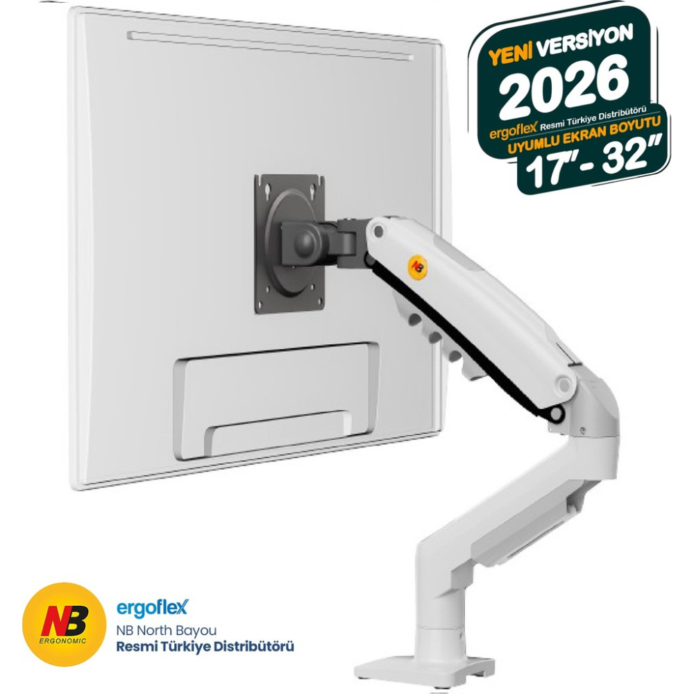 Ergoflex North Bayou Nb F80 17-30" Amortisörlü Monitör Standı 2024 Versiyon White Edition - Beyaz Monitör Aksesuarları Fiyatı