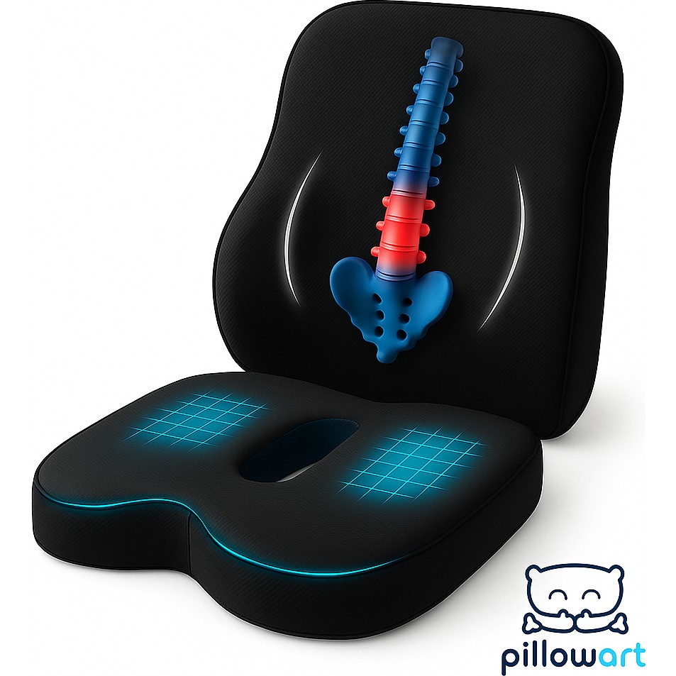 Ergonomik Bel Destek ve Visco Oturma Minderi - 43 x 38 cm - Siyah Yastık Fiyatı
