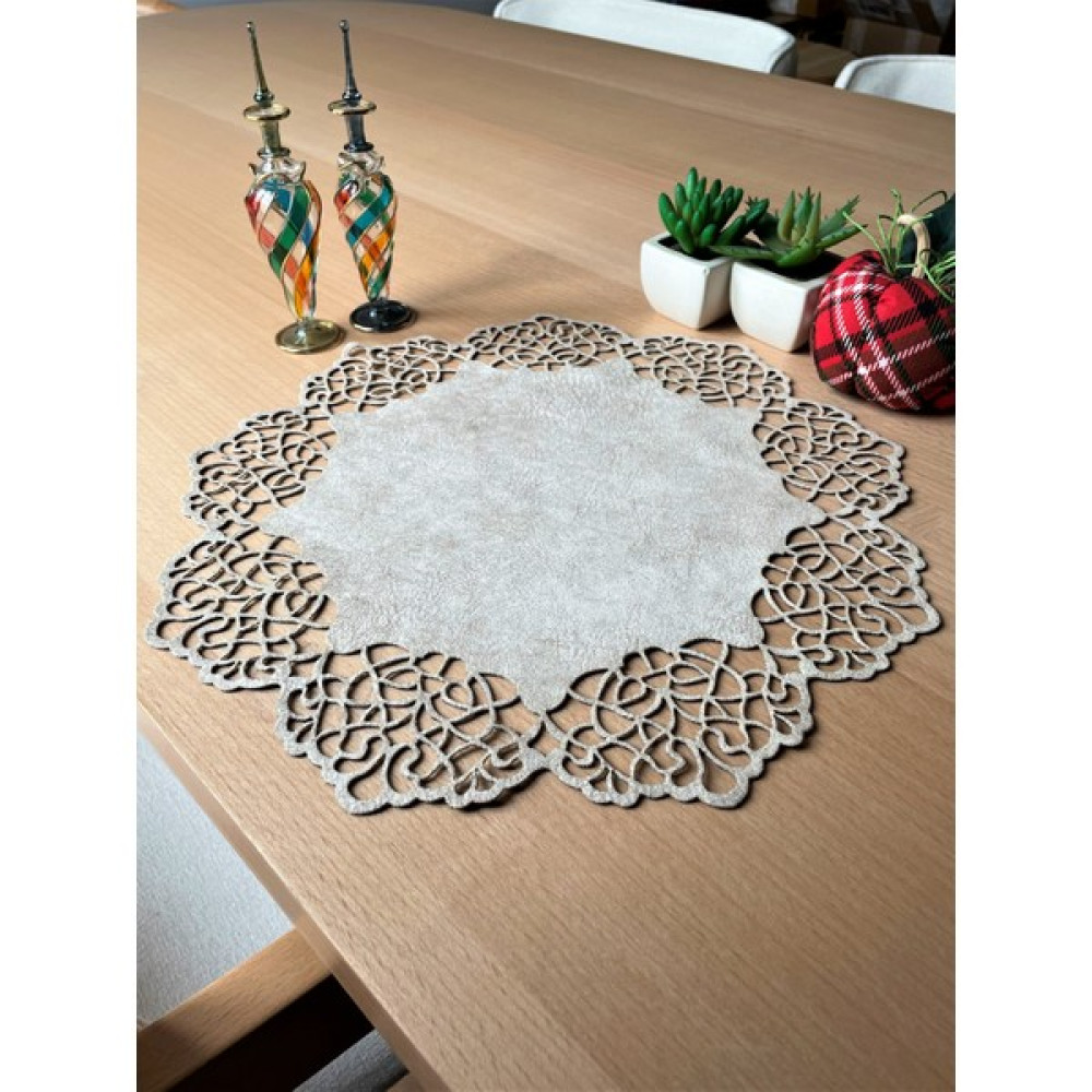 Ergüven Home Bej (Koyu Krem) Süet Kumaş Yuvarlak Amerikan Servis Supla Takımı 6'Lı 35 x 35 cm Amerikan Servis Fiyatı