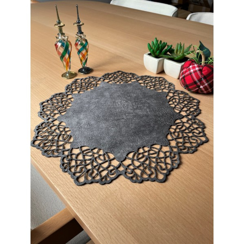 Ergüven Home Koyu Gri Süet Kumaş Yuvarlak Amerikan Servis Takımı Supla 6'Lı 35 x 35 cm Amerikan Servis Fiyatı